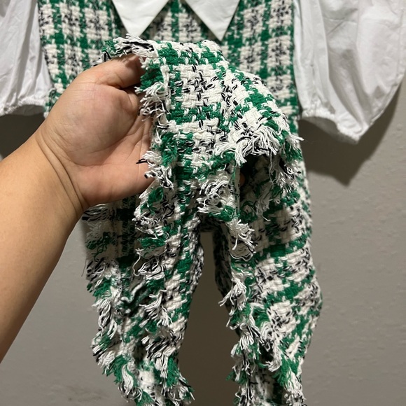 Zara Blogger Favorite Green/White Cotton Tweed Romper Size Medium M - Picture 6 of 10